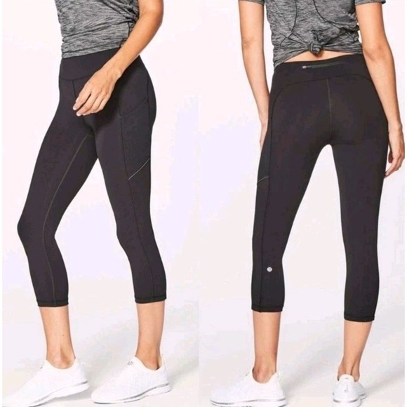 Lululemon Speed Up Crop 21" Leggings sz 8 28-29x21 Black Stretch Yoga Gym Run - Picture 11 of 11